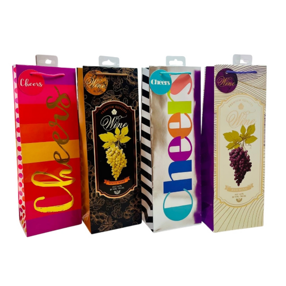 Wine Bottle Gift Bags- 4 pack assorted - 48 per case
