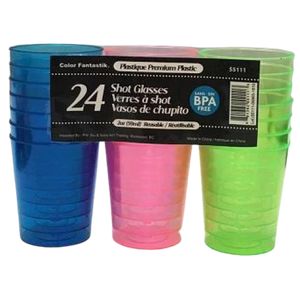 Shot Glass- Plastic multi coloured 1 oz. 24 per pk - master case of 24